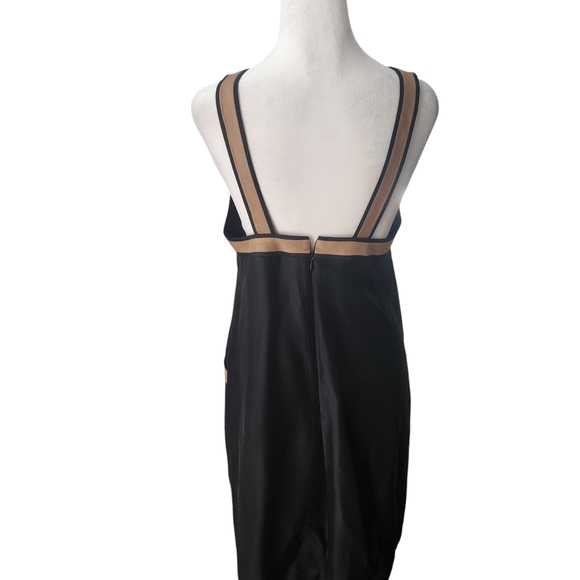 EUC Martin Grant Paris Silk Blend Black w/ Tan Halter Thick Strap Pocketed Dress - Picture 6 of 11